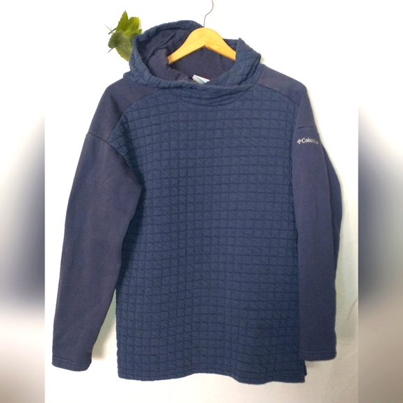 Columbia Deep Blue Quilted Textured Hoodie Sweatshirt Long Sleeve Small - Picture 1 of 6
